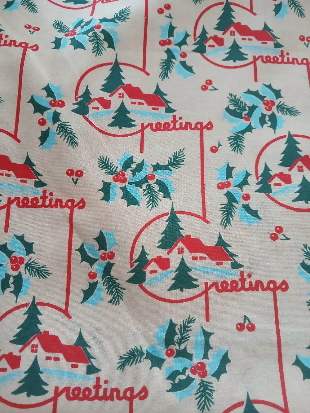 Retro style Christmas Greetings Fabric - 3 yards